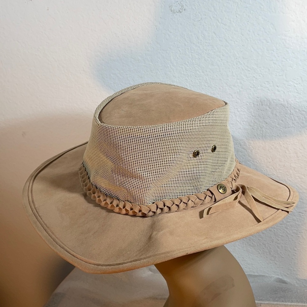 Tan Women's Suede Mesh Outback Hat - Braided Band